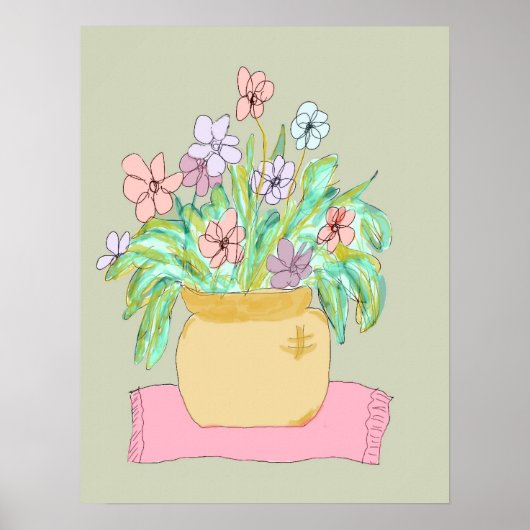Blume in einem Topf in Pastell Poster (Vorne)