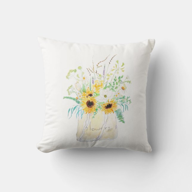 Blume in einer Tasche, Aquarell Kissen (Vorderseite)