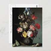 Blume in einer Vase mit Muscheln und Insekten Postkarte (Vorne/Hinten)