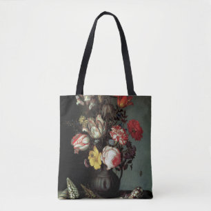 Blume in einer Vase mit Muscheln und Insekten Tasche