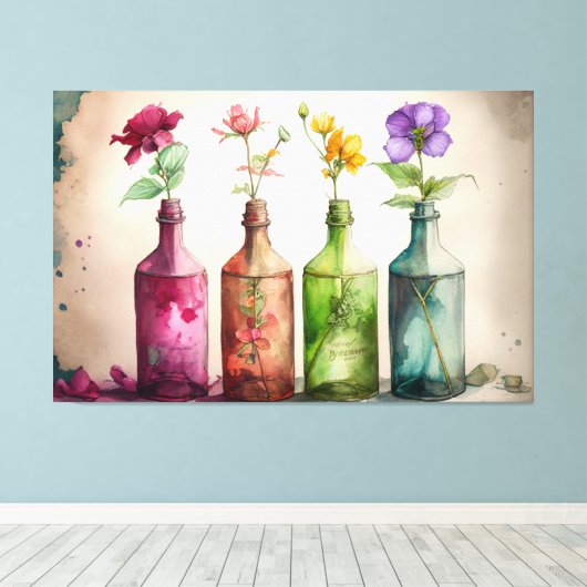 Blume in Flaschen, Blumendruck, Blumenkunst Leinwanddruck (Insitu (Holzboden))