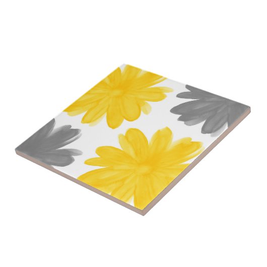 Blume in Gelb und Grau Fliese (Seite)