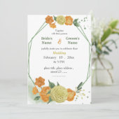 Blume in Gelb und Orange geometrische Hochzeit Einladung (Stehend Vorderseite)