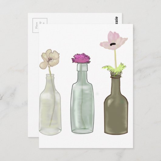 Blume in Glasflaschen. Pastellfarben Postkarte (Vorne/Hinten)