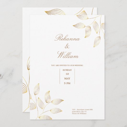 Blume in Gold und Weiß Einladung (Vorne/Hinten)