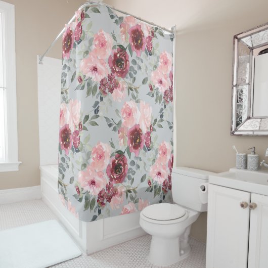 Blume in Grau und Burgund Duschvorhang (Beispiel)