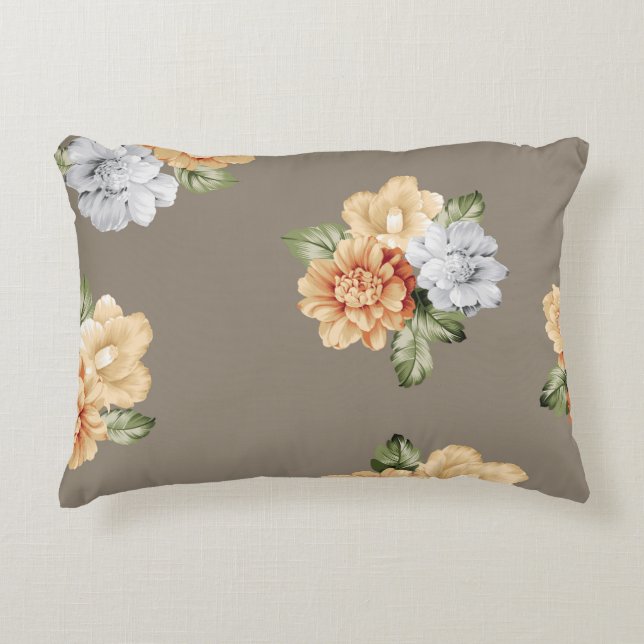Blume in Grau und Creme mit Blätter Dekokissen (Vorderseite)
