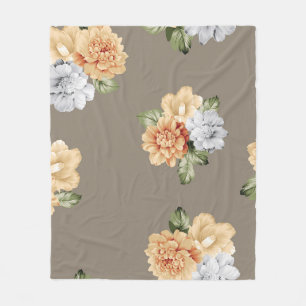 Blume in Grau und Creme mit Blätter Fleecedecke