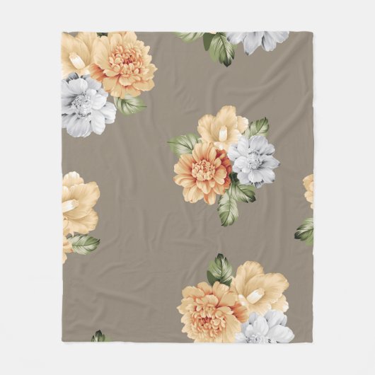 Blume in Grau und Creme mit Blätter Fleecedecke (Vorderseite)