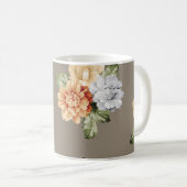 Blume in Grau und Creme mit Blätter Kaffeetasse (VorderseiteRechts)