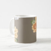 Blume in Grau und Creme mit Blätter Kaffeetasse (Vorderseite Links)