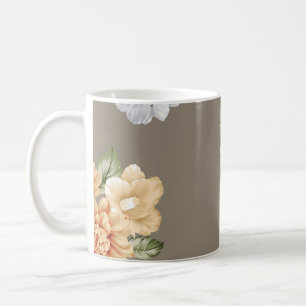 Blume in Grau und Creme mit Blätter Kaffeetasse