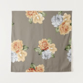 Blume in Grau und Creme mit Blätter Wandteppich (Vorderseite (Horizontal))