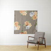 Blume in Grau und Creme mit Blätter Wandteppich (Beispiel (Horizontal))