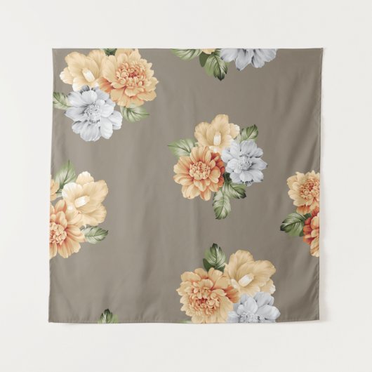 Blume in Grau und Creme mit Blätter Wandteppich (Vorderseite)