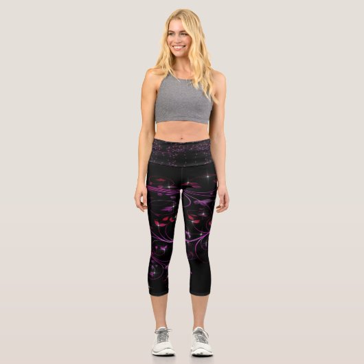 Blume in heiß rosa capri leggings (Vorderseite)
