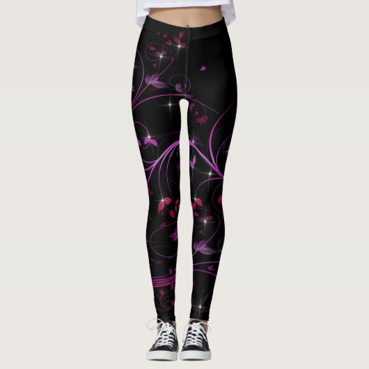 Blume in Heiß-Rosa Leggings (Vorderseite)