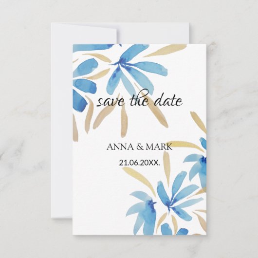 Blume in hellblau und goldfarben (Vorderseite)