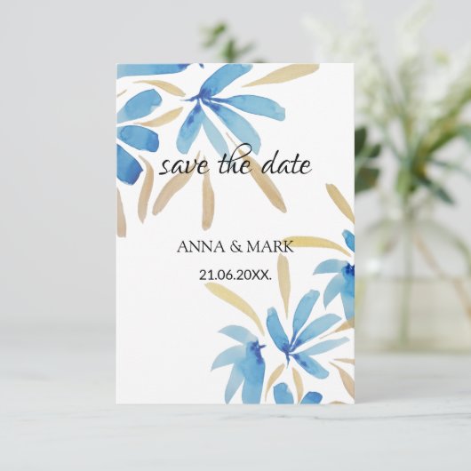 Blume in hellblau und goldfarben (Stehend Vorderseite)