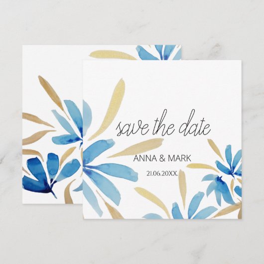 Blume in hellblau und goldfarben (Vorne/Hinten)