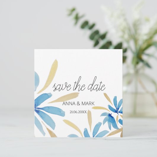 Blume in hellblau und goldfarben (Stehend Vorderseite)