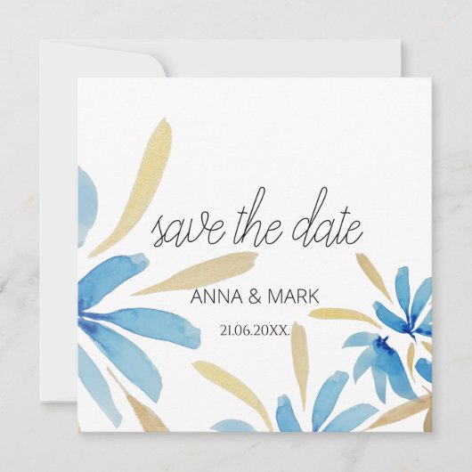 Blume in hellblau und goldfarben (Vorderseite)