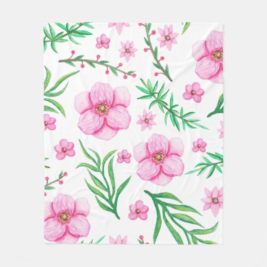 Blume in hellrosa Wasserfarbe, kleine Berries und Fleecedecke (Vorderseite)
