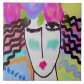 Blume in ihrem Haar Abstrakte digitale Malerei Fliese (Vorderseite)