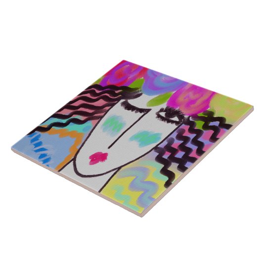 Blume in ihrem Haar Abstrakte digitale Malerei Fliese (Seite)