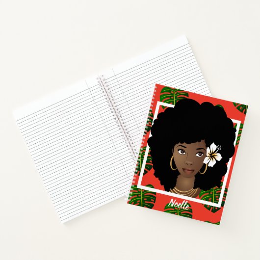 Blume in ihrem Haar, tropisches Rot-Notebook Notizblock (Innenseite)