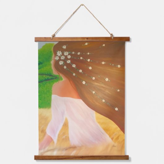 Blume in ihrem Haar Wandteppich Mit Holzrahmen (Vorderseite)