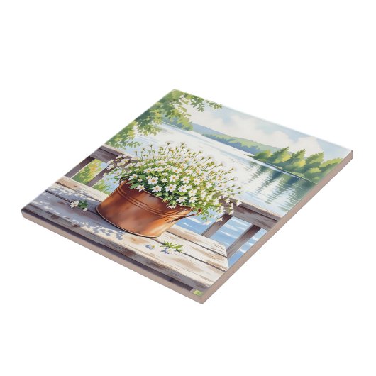 Blume in Kupfer-Topf am Lakehouse Deck Fliese (Seite)