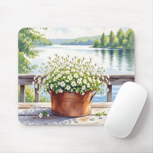 Blume in Kupfer-Topf am Lakehouse Deck Mousepad (Mit Mouse)