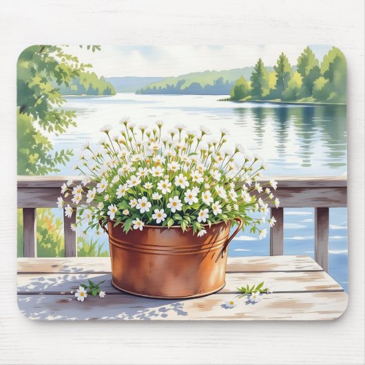 Blume in Kupfer-Topf am Lakehouse Deck Mousepad (Vorne)