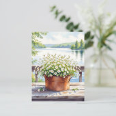 Blume in Kupfer-Topf am Lakehouse Deck Postkarte (Stehend Vorderseite)
