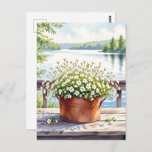 Blume in Kupfer-Topf am Lakehouse Deck Postkarte (Vorne/Hinten)