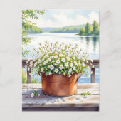 Blume in Kupfer-Topf am Lakehouse Deck Postkarte (Vorderseite)
