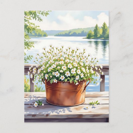 Blume in Kupfer-Topf am Lakehouse Deck Postkarte (Vorderseite)