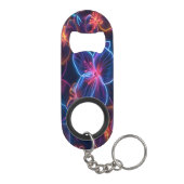 Blume in leuchtend farbigen Neonfarben auf dunklem Mini Flaschenöffner (Rückseite)