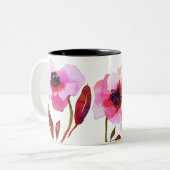 Blume in leuchtend rosa Aquarellfarbe Zweifarbige Tasse (Vorderseite Links)