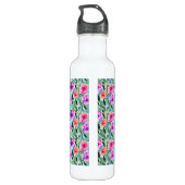 Blume in Lila, rosa und grün Edelstahlflasche (Rückseite)