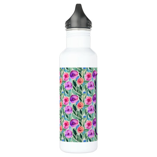 Blume in Lila, rosa und grün Edelstahlflasche (Links)