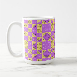 Blume in Lila vergoldetem karriertem geometrischem Kaffeetasse