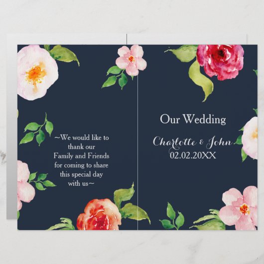 Blume in Marine und Silber (Vorne/Hinten)