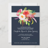 Blume in Marine und Silber Einladung (Vorderseite)