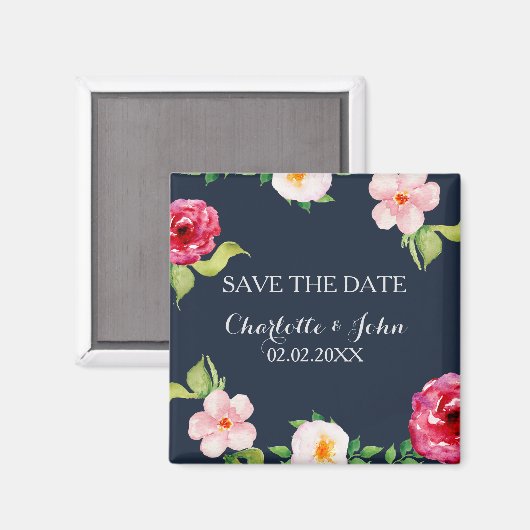 Blume in Marine und Silber Magnet (Vorderseite/Rückseite)