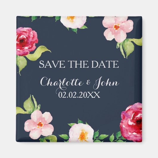 Blume in Marine und Silber Magnet (Vorne)