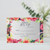 Blume in Marine und Silber RSVP Karte (Stehend Vorderseite)