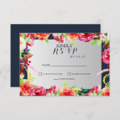 Blume in Marine und Silber RSVP Karte (Vorne/Hinten)