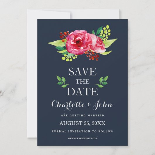 Blume in Marine und Silber Save The Date (Vorderseite)